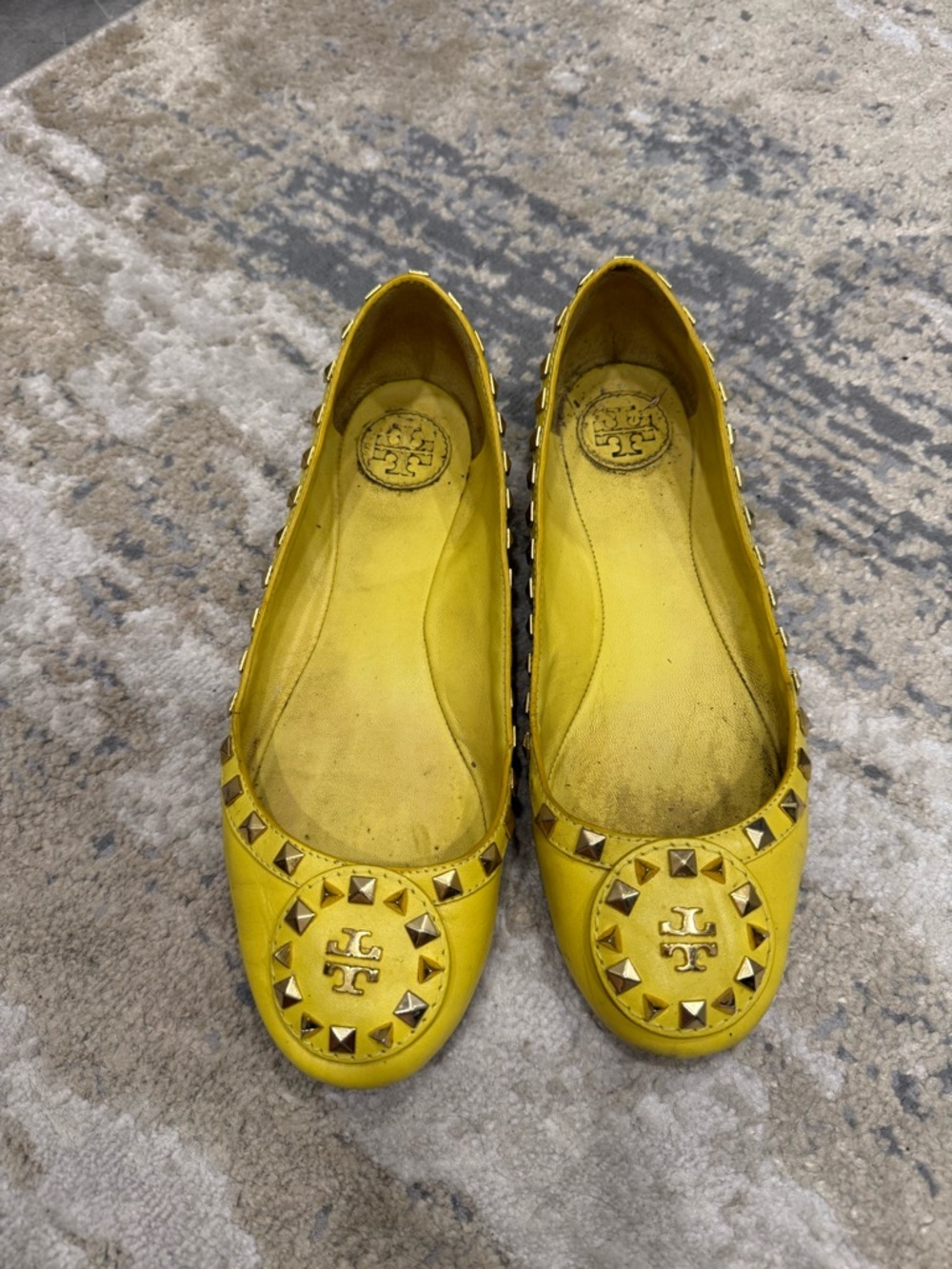 Tory Burch Bright Yellow Studded Leather Ballet Flats